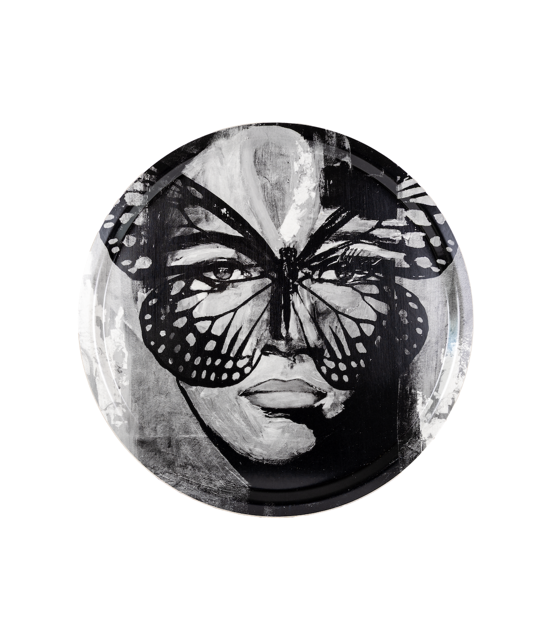 Bricka 46 cm Golden Butterfly B&W