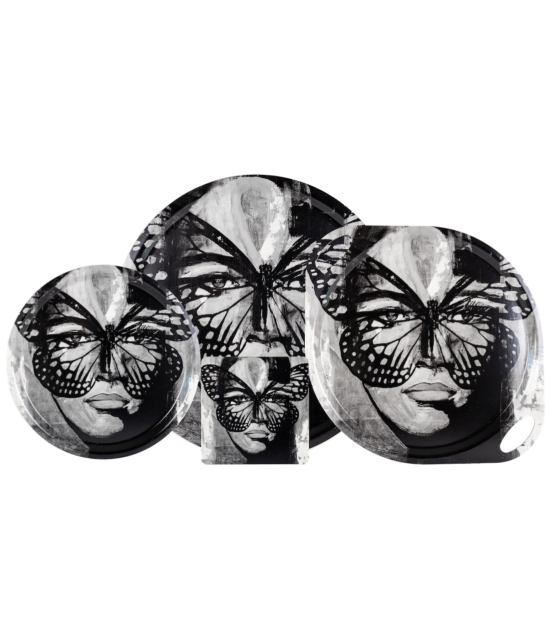 Bricka 31 cm Golden Butterfly B&W
