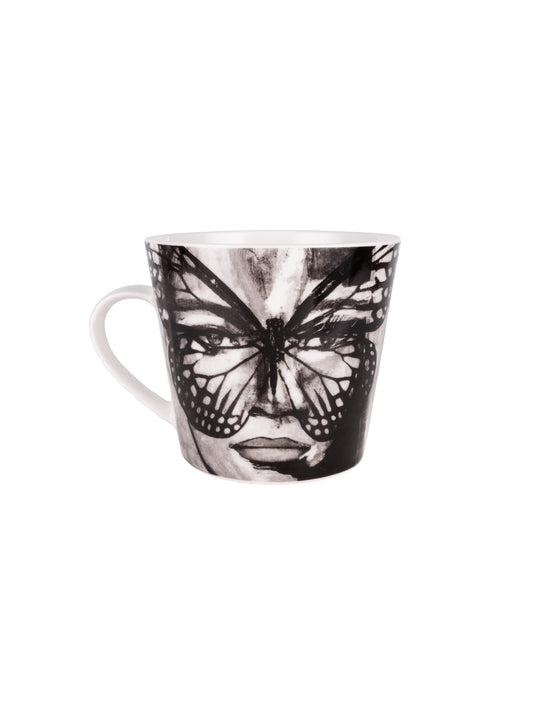 Mugg 40cl med handtag Golden Butterfly Black & White